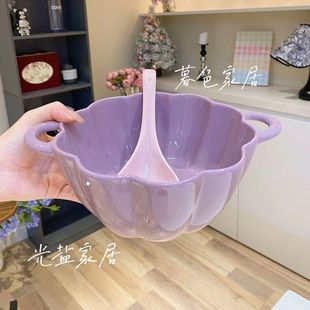 Cream Double-Eared Ceramic Pumpkin Bowl Soup Bowl Large-Capacity Underglaze Color Tableware High-Value Rice Bowl Snail Noodle Bowl Noodle Bowl