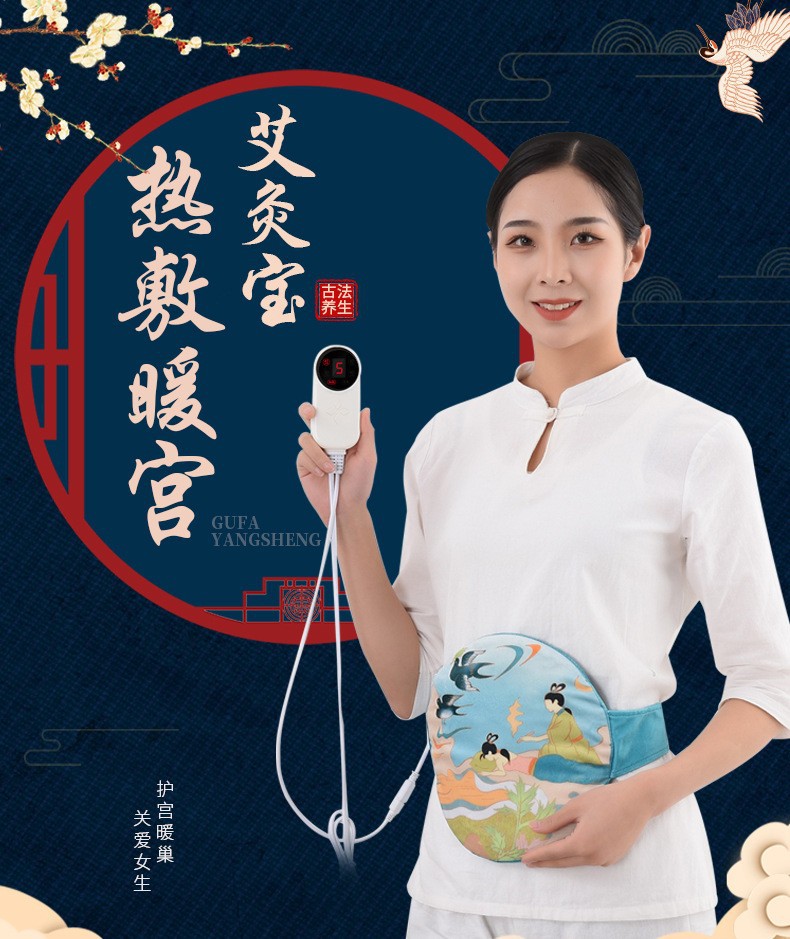 Electric Moxa Heat Pack Ai Jiu Bao Warming Compress Belt for Waist and Abdomen 9-Level Timer 220V overview