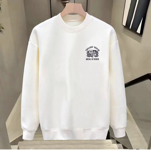 Autumn and Winter New Trendy Brand Printed Boys' Tops, Fashionable Pullover, Round Neck, Long Sleeves, Casual, Versatile, Trendy Men's Sweatshirts with Velvet