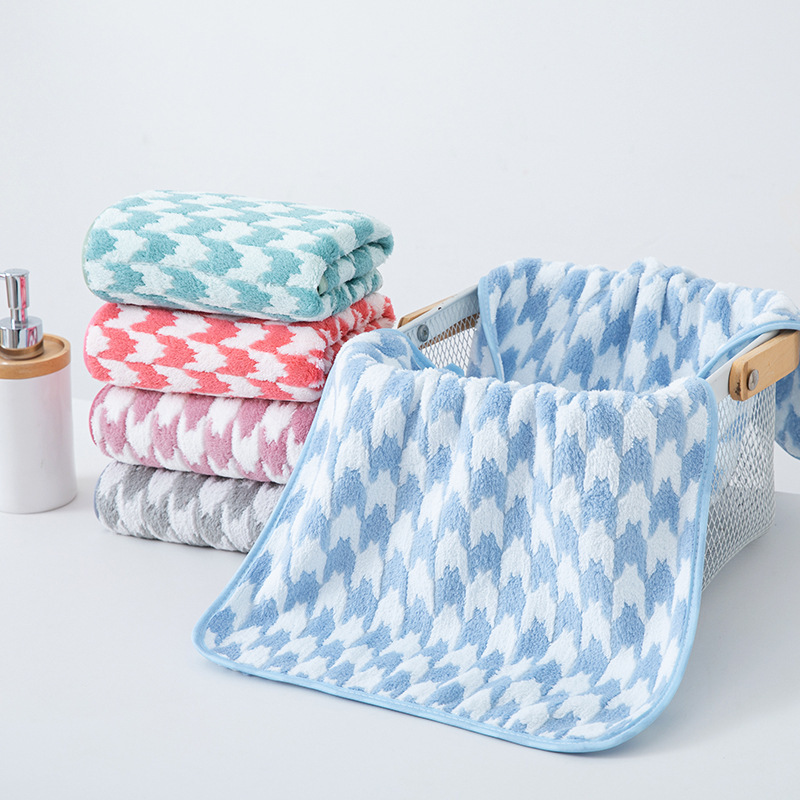 Gaoyang Towel Wholesale Houndstooth Warp-Knitted Coral Fleece Towel Soft and Absorbent Adult Face Towel Gift Cross-Border
