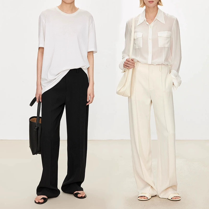 2025 ранняя осень, новый стиль, удобные и легкие в уходе, утягивающие повседневные брюки прямого кроя из высокоплотной ткани с волшебными брюками на талии и в пол.