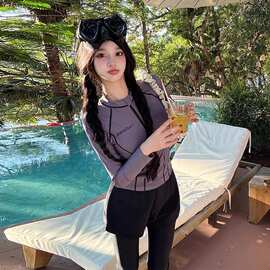 潜水服女分体长袖泳衣保守显瘦防晒速干冲浪浮潜服水母衣套装泳装