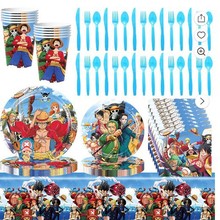 海贼王主题生日派对装饰餐具路飞一次性纸盘纸杯桌布气球蛋糕插牌