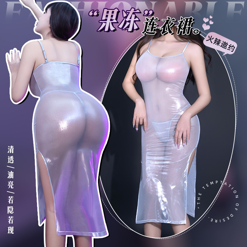 Sexy lingerie, tight-fitting, high-elastic, foreign trade, see-through, shiny, strapless, bodycon, high-slit, pure desire, hot and sweet dress for women Sexy lingerie, tight-fitting, high-elastic, foreign trade, see-through, shiny, strapless, bodycon, high-slit, pure desire, hot and sweet dress for women