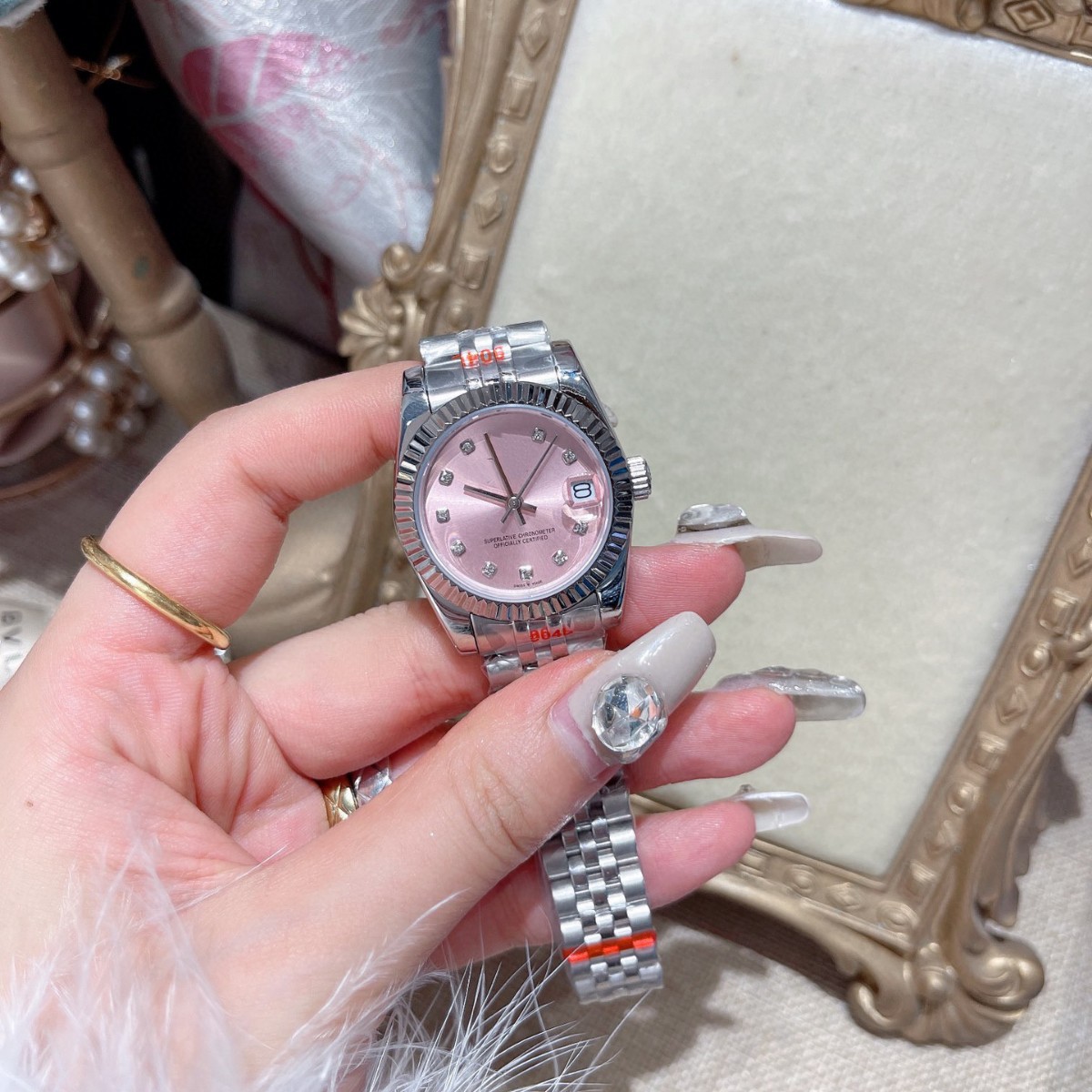 Pink Log Stainless Steel Mechanical Fully Automatic Mechanical Women's Watch Cross-Border Foreign Trade Supply Danaleno Watch