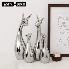 Baihanmei Nordic Light Luxury Three-Headed Deer Creative Home Decor Ceramic Accent Piece Entrance TV Stand Wine Cabinet Ornament