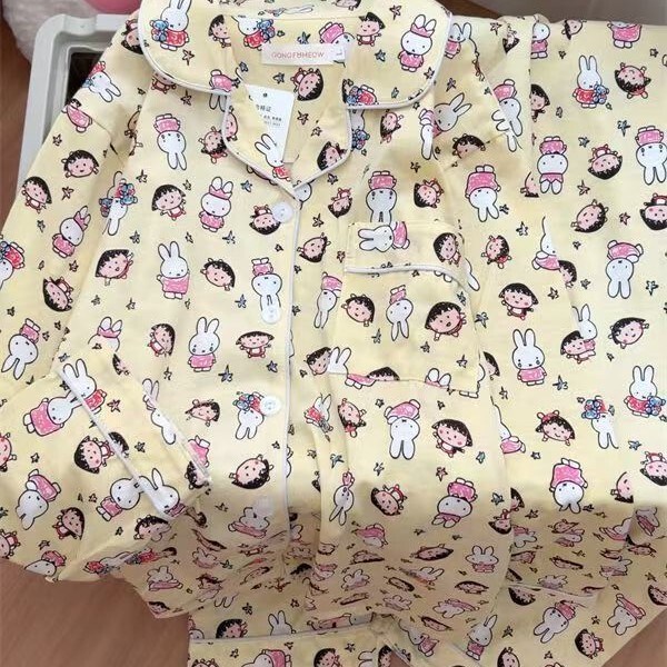 可爱少女樱桃小丸子黄色长袖长裤2025新款卡通美少女家居服两件套|undefined