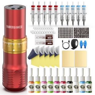 New Wormhole Wireless Integrated Pen Adjustable Stroke Tattoo Kit with 10 Gray Needles Cross-Border Wtk360