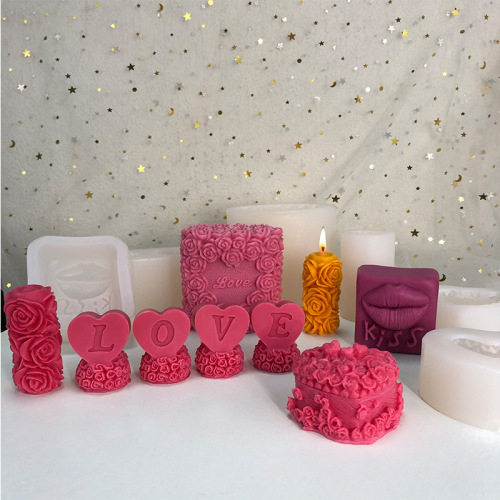 diy valentine's day love red lip rose column aromatherapy candle silicone mold chocolate mousse cake mold