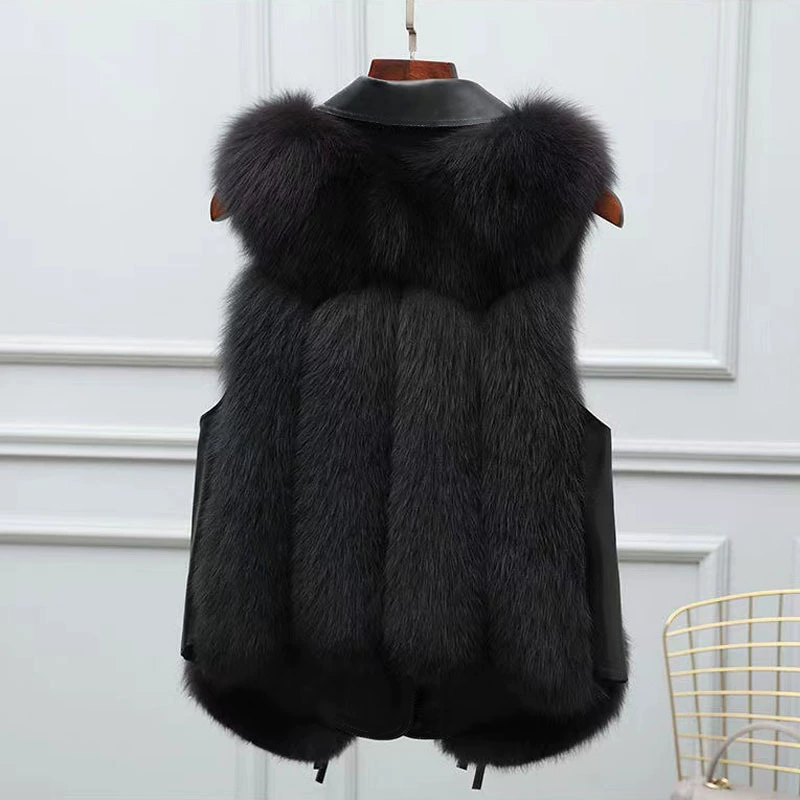 Женский жилет из лисьего меха Faux Fox Fur Vest Haining (женщины), casual тёплый жилет на осень–зиму с вставками
