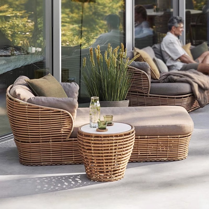 Sofá de caña al aire libre impermeable y protector solar sala de estar patio jardín terraza balcón al aire libre ocio trenzado muebles de silla de caña