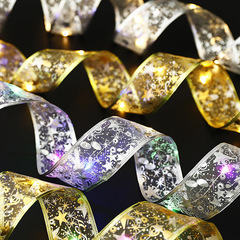 新款亞馬遜聖誕松果燈串松針裝飾led銅線燈蝴蝶結彩帶聖誕樹彩燈