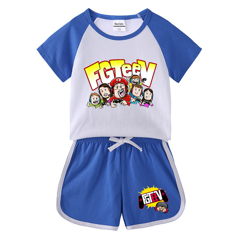 Children's Suit Summer New Children's Clothing FGTeeV Boys' Hot Pants Short-sleeved T-shirt Shorts Casual Sports Two-piece Set Children's Suit Summer New Children's Clothing FGTeeV Boys' Hot Pants Short-sleeved T-shirt Shorts Casual Sports Two-piece Set