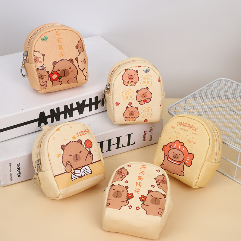 Korean Style Instagram Style Capybara Waterproof Leather Coin Purse Small Cute Capibala Mini Headset Key Case Pendant