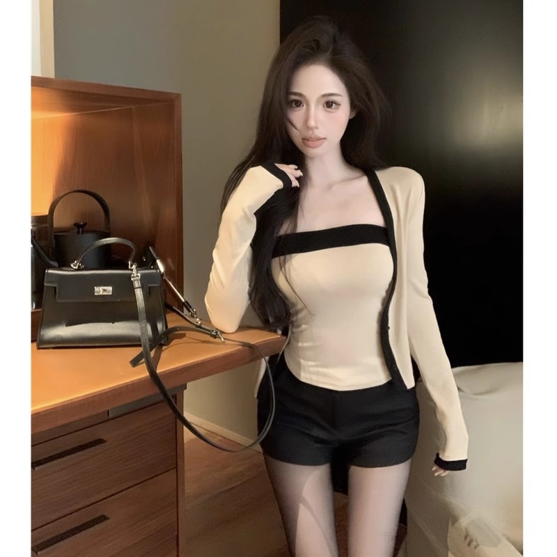 2025巨美小香风针织开衫外套女早秋纯欲辣妹抹胸上衣感内搭两件套|undefined