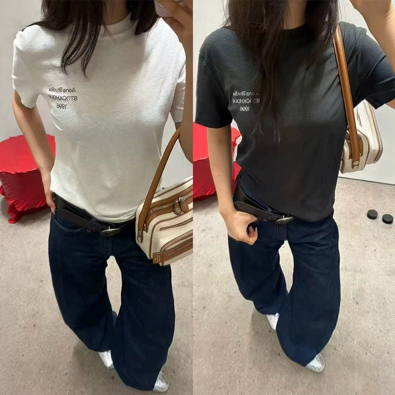 Nanyou Quality 2026 Summer New Style 1996 Letter Print Distressed Round Neck Regular Shoulder Cotton Linen Short Sleeve Women's T-Shirt Nanyou Quality 2026 Summer New Style 1996 Letter Print Distressed Round Neck Regular Shoulder Cotton Linen Short Sleeve Women's T-Shirt
