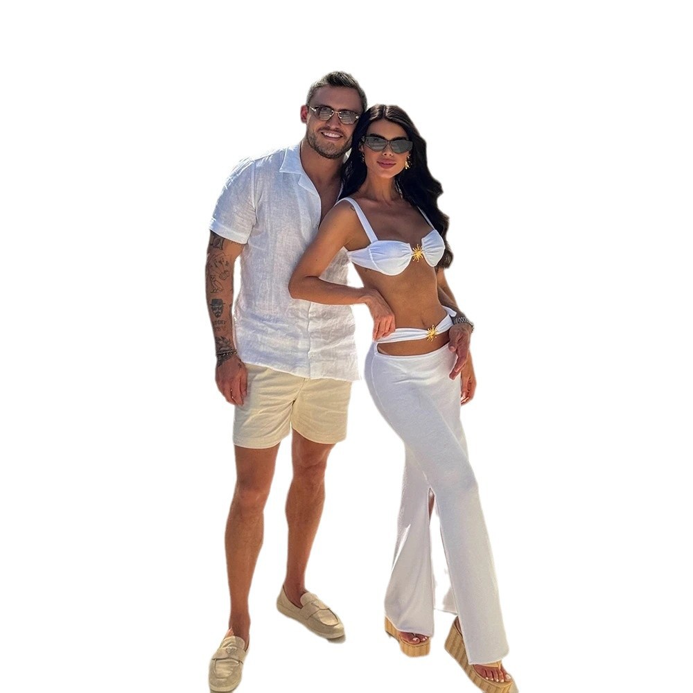 2024 nueva correa europea y americana sexy de tres puntos bikini bikini de color sólido separación trajes de baño para mujeres tres piezas