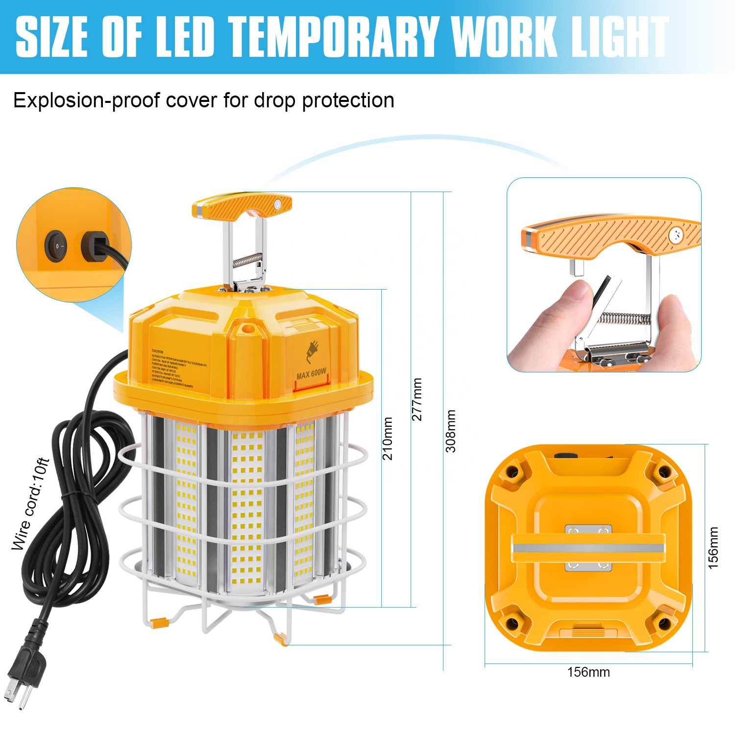 ETL certificó la luz 60W80W100W125W150W del trabajo del LED se puede conectar con la lámpara temporal de la iluminación del mantenimiento del LED