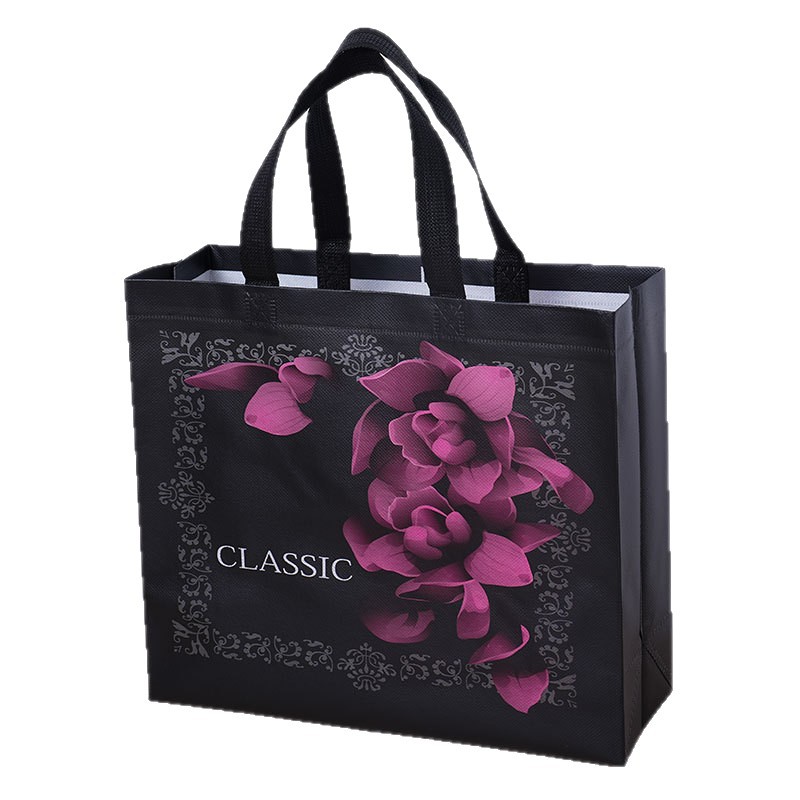 Embalaje de ropa roja bolsas de compras clásicas bolsas de mano no tejidas estereoscópicas de moda impresión en color de película - rosa negra