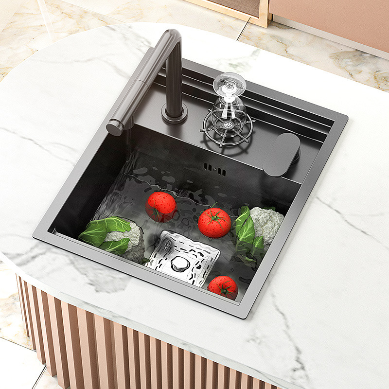 Invisible sink kitchen small single slot nano 304 stainless steel bar island western kitchen mini dish washing basin with cover plate