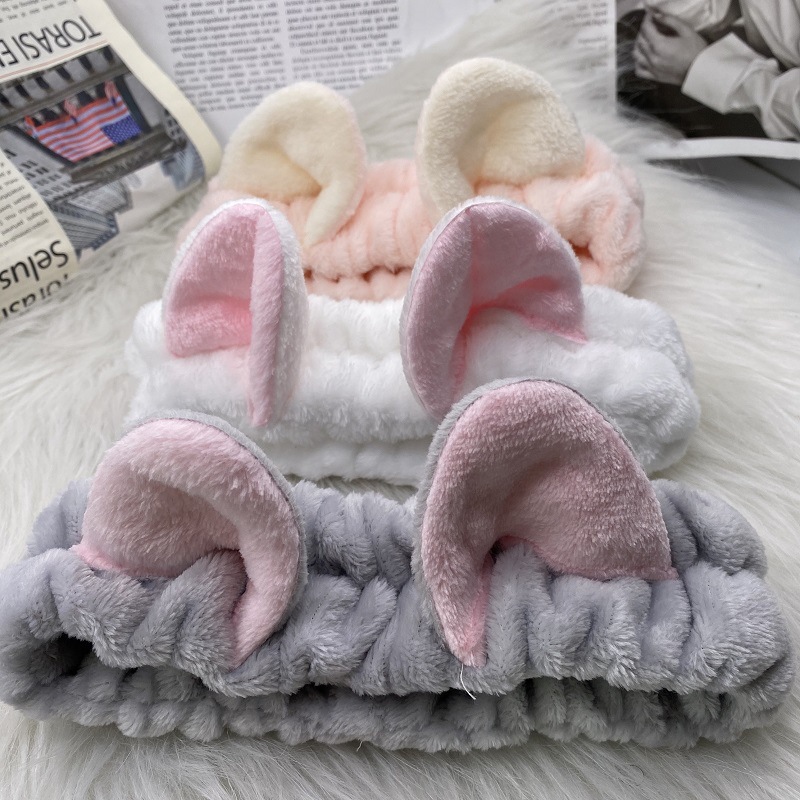 Japonés y coreano lindo gato de invierno orejas banda para el cabello de las mujeres de dibujos animados simple lavado facial banda para el cabello máscara de felpa borde ancho accesorios para el cabello