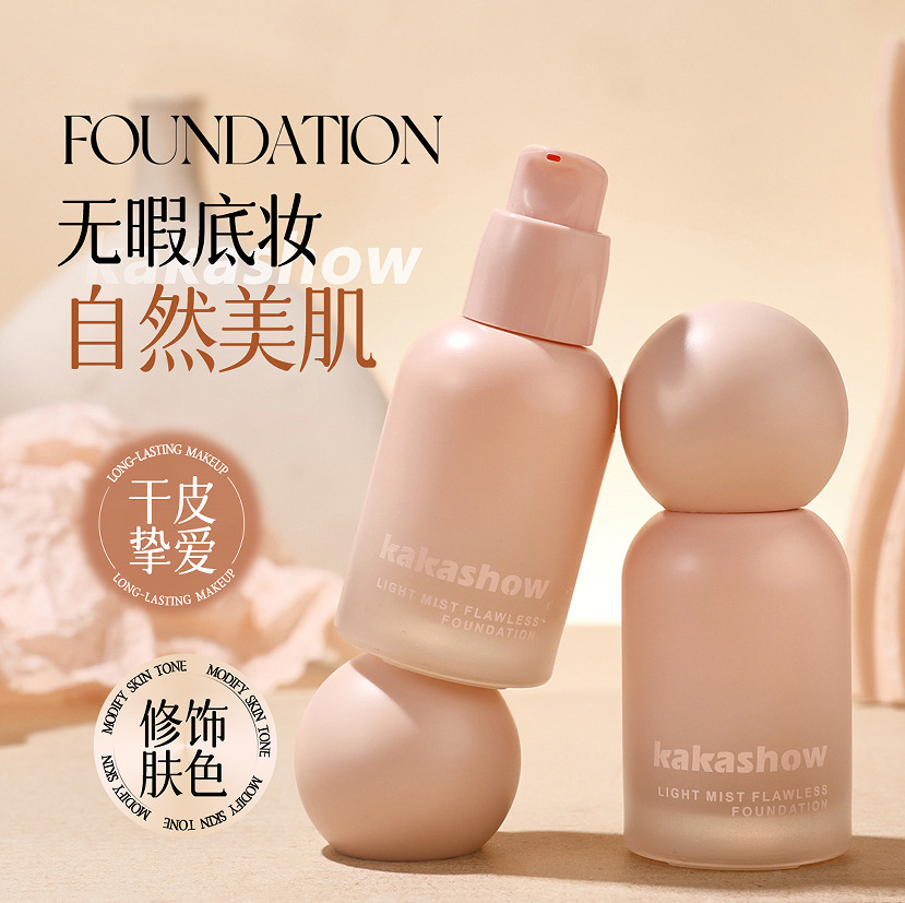 Makeup Kakashow Light Mist Flawless Liquid Foundation, Moisturizing and Concealing, Does Not Stick to the Skin, Is Not Easy to Come Off, Foundation Cream for Dry and Oily Skin