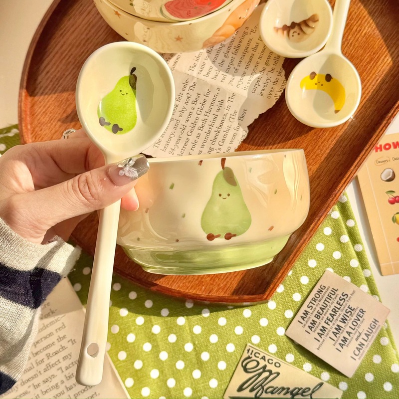 水果可颂陶瓷勺子高温釉下彩家用吃饭陶瓷小汤勺调羹勺饭勺甜品勺|undefined