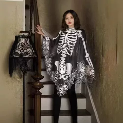 Amazon Halloween Lace Skeleton Cape Black 150 X 150cm Manufacturer's Ready Stock, Customizable Patterns Available