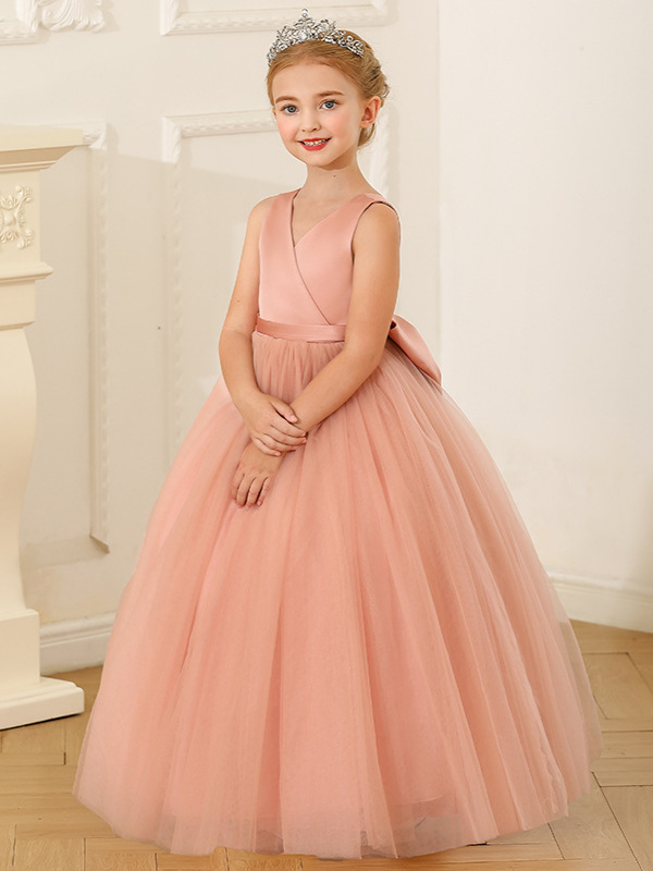 Vestido de Fiesta Infantil Transfronterizo, Sin Mangas, de Satén y Malla, Falda Tutú para Niñas, Vestido Largo para Niñas Pequeñas y Medianas