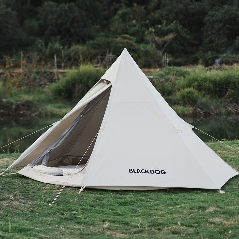 Travel handheld folding tent for camping, beige pyramid, increased thickness
