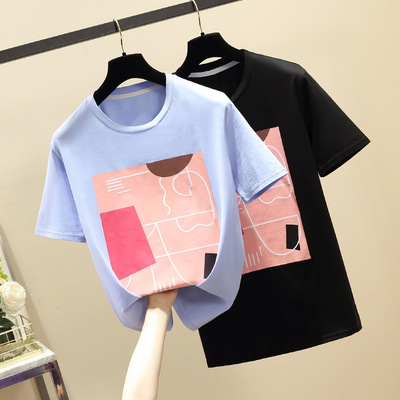 Large Women's wear summer new pattern printing Short sleeved T-shirt A few extra pounds Sister 200 T-shirts Show thin student By age jacket