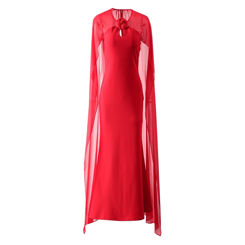 In-Stock Guoer New Women's Red Evening Gown with Camellia Cape Dress for Mid-Year Festival Banquet