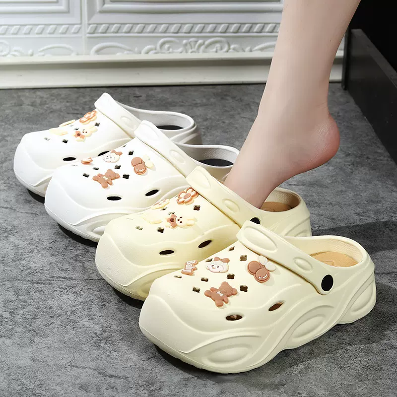 2024新款沙滩凉鞋踩屎感户外拖鞋 EVA女款防臭厚底增高包头拖鞋