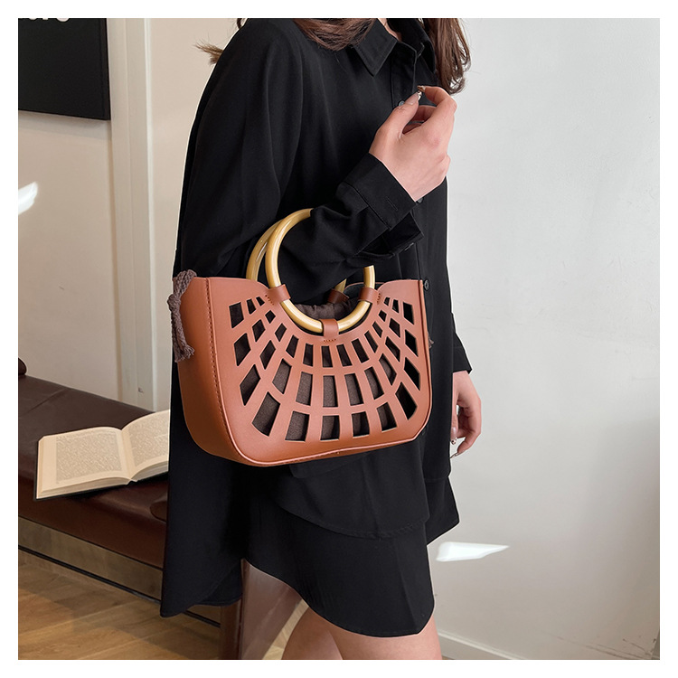 967g Weight Hollow Fashion Element String Closure Type Double Handle Strap Type Handbag Bags Type Casual, Daily, Shopping Occasion Pu Leather Material Solid Color Pattern All Seasons Season Women's Gender Classic Style Style Square Shape Women's Pu Leather Solid Color Classic Style Hollow Square String Handbag 9