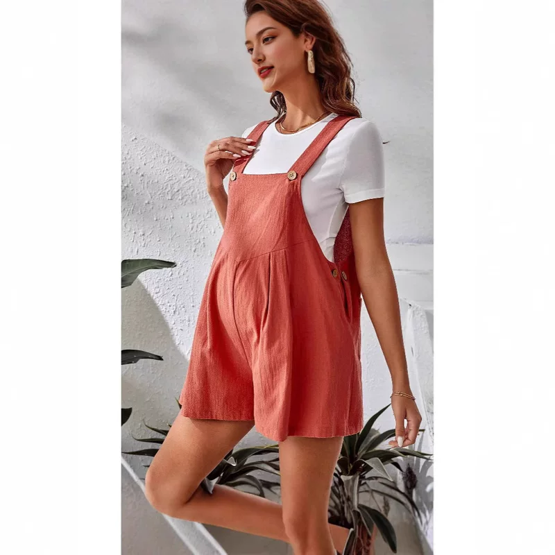 Set for pregnant, shorts, T-shirt, adjustable suspenders, overall, European style
