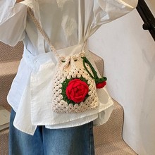 bag新款毛线钩针包成品斜挎包女单肩包山茶花朵手机包潮跨境代发