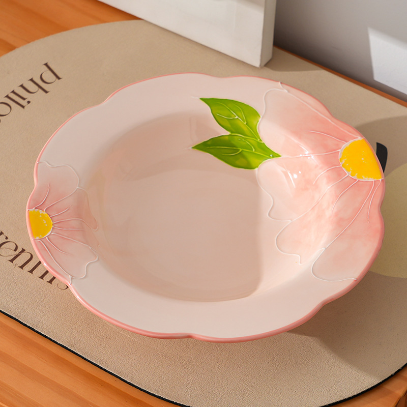 モーニングストーリー手描き和食器家庭用高温セラミックボウルとプレートクリエイティブ手描きレリーフ高温下絵付け色|undefined