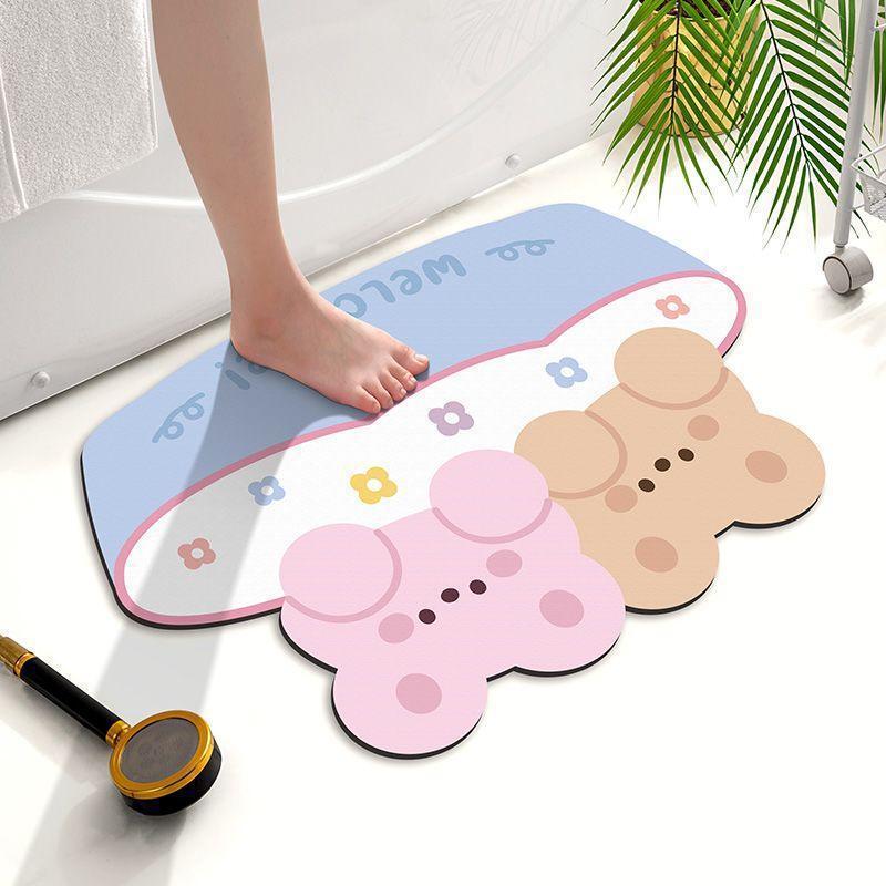 Cartoon Cute Irregular-Shaped Bathroom Non-Slip Mat, Water-Absorbent and Quick-Drying Shower Room Door Mat, Toilet Diatomaceous Earth Mat