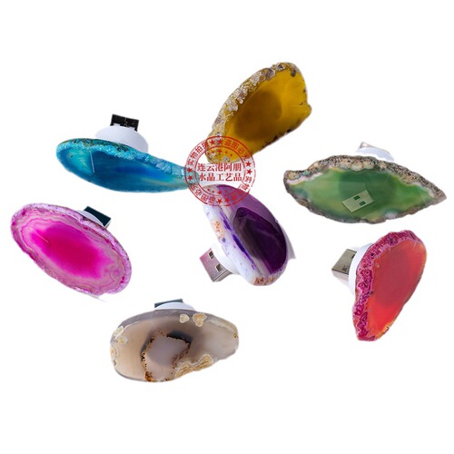 Natural Agate Slice Night Light, Crystal Agate Raw Stone DIY Christmas USB Interface Bedroom Bedside Atmosphere Lamp