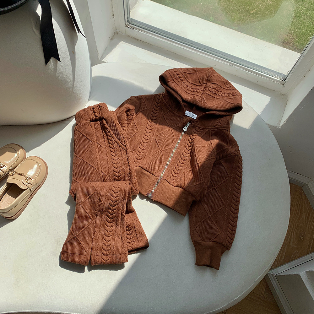 Pull de loisirs pour filles, manteau tricoté à capuche polyvalent pour enfants, ensemble deux pièces coréen, printemps et automne_voghion.com