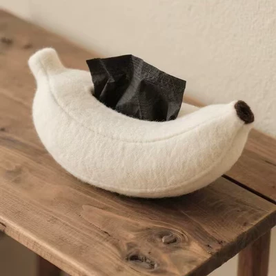 Plush Banana Tissue Box Cartoon Cute Office Car Tissue Box Creative Desktop Decoration Home Decoration New (Car tissue box/set) - no-specifications-banana-plush-tissue-box-white-one