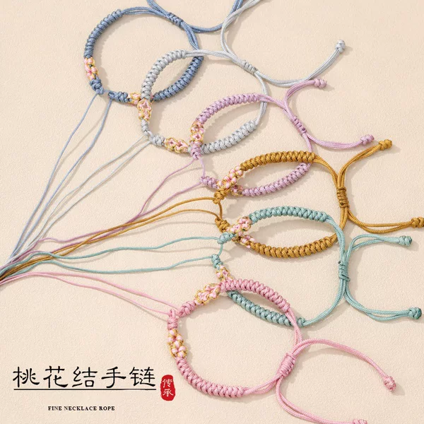 Hand-Woven Double Peach Blossom Diamond Knot Semi-Finished Adjustable Bracelet in Multiple Colors for Men and Women, New Chinese Style, in Stock