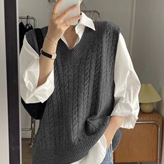KANING 韓国スタイルツイスト V ネックプルオーバーニットベスト女性のための 2025 秋の新多用途セーターベスト