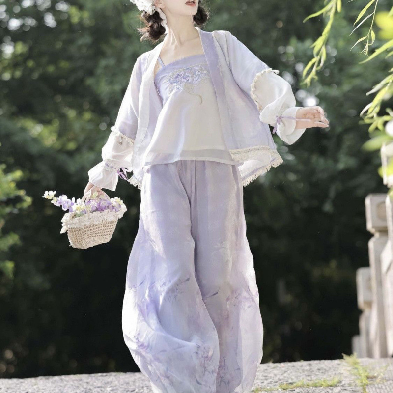 New Han Dynasty Original New Chinoiserie Lantern Pants Suit 2025 Retro Style Cute Improved Daily Work Clothing for Women