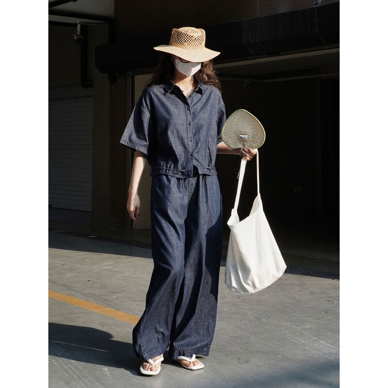 Lou Fu Summer New Korean Style Fashionable Retro Wide Leg Jeans Loose Slim Breathable Sun Protection Casual Trousers Women