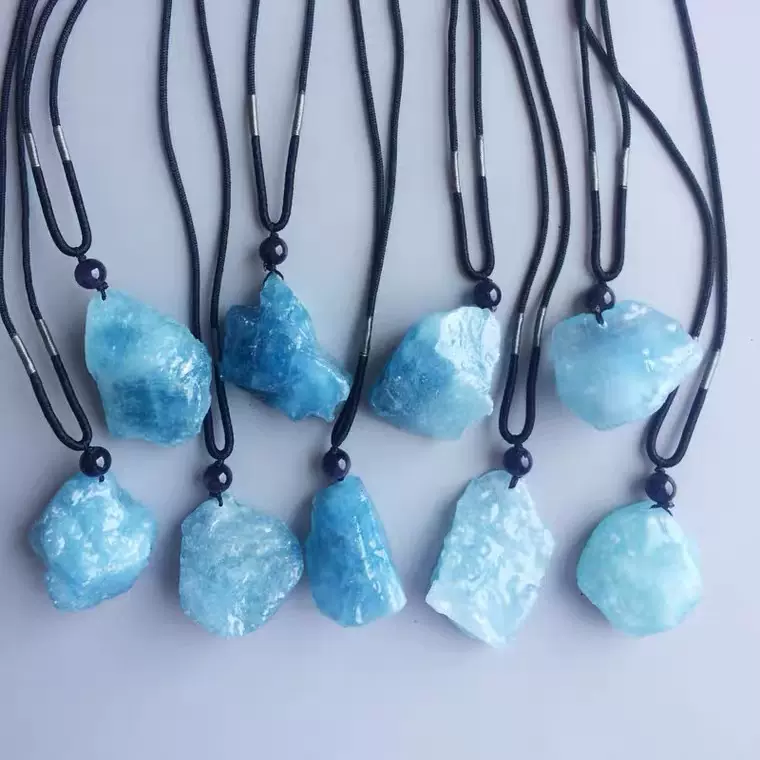 天然原石海蓝宝原石吊坠女男冰种蓝色水晶润蓝海蓝宝项链饰品礼物