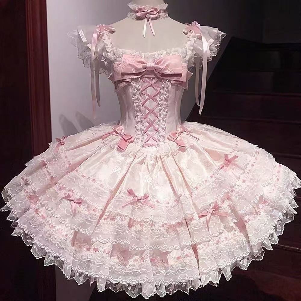 Flower and Butterfly Pink Elegant 95% Ballet Style Lolita Dress Daily Wear Birthday Sweet Princess Dress Lolita