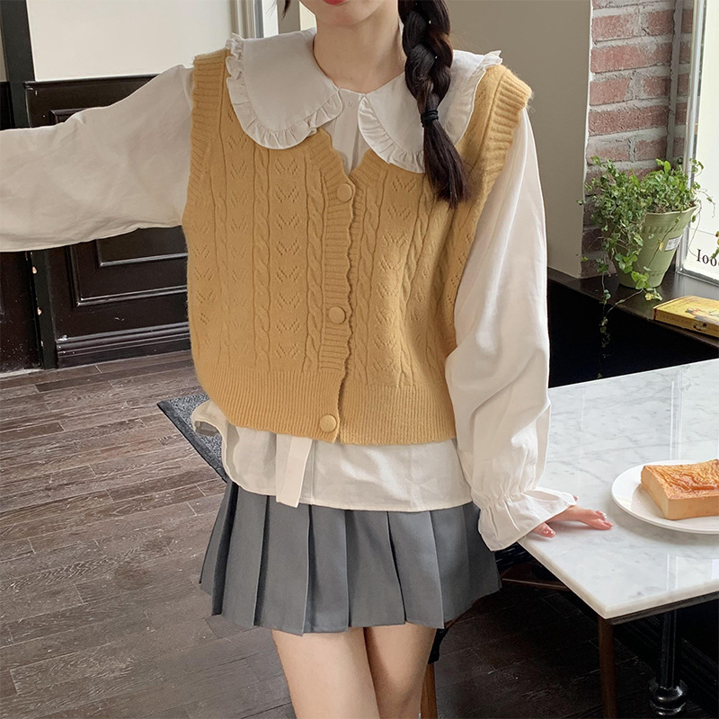 Solid Color Twist Vest Sweet Style Women's High-end Lace Cardigan Vest V-neck Women's Coat Spring Gentle Solid Color Twist Vest Sweet Style Women's High-end Lace Cardigan Vest V-neck Women's Coat Spring Gentle