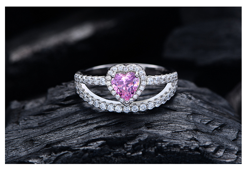 Retro Heart Shape Sterling Silver Plating Zircon Rings 1 Piece