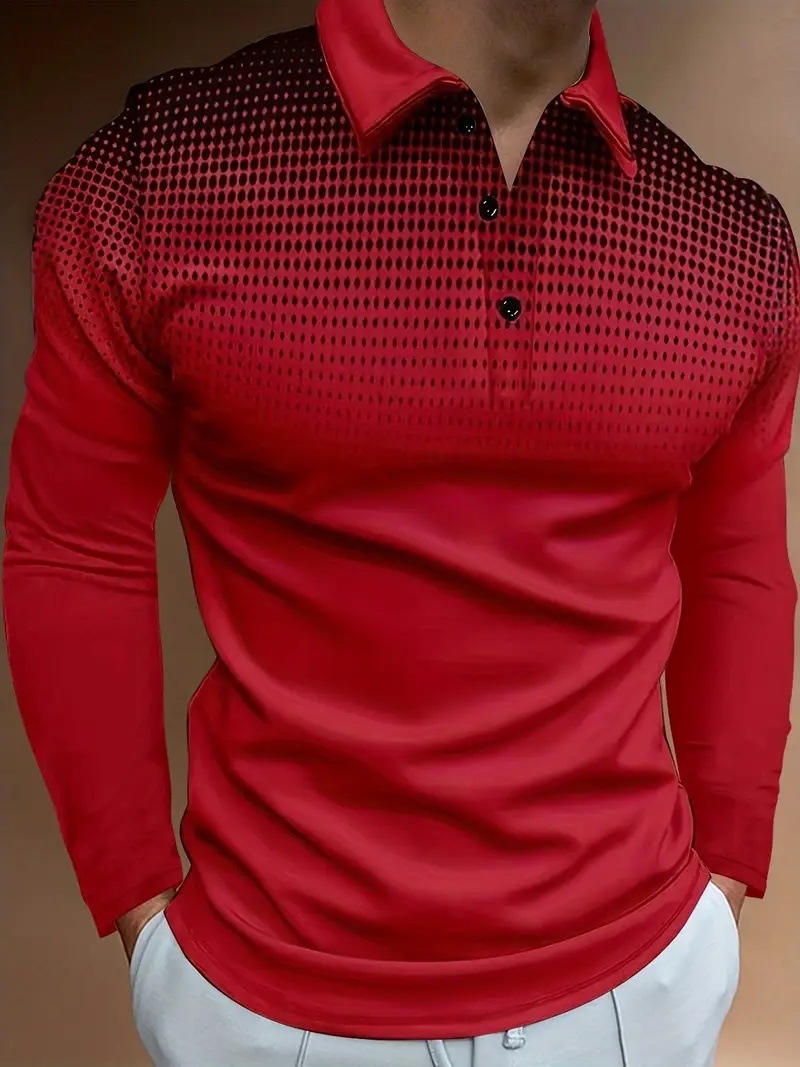 Puntos de color degradado simples con estampado 3D para hombres casuales de todo fósforo negocios sueltos de manga larga con cuello con botones en stock